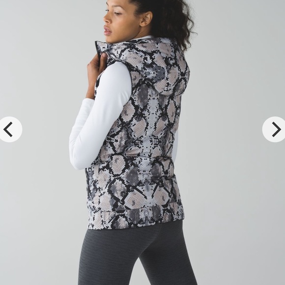 lululemon athletica Jackets & Blazers - Lululemon The Fluffiest Vest (Goose Down) Black / Ziggy Snake Butter Pink EUC